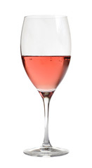 rose wine in crystal glass, isolated on white