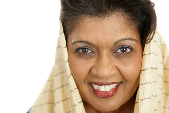 Closeup Portrait Of A Beautiful Mature Indian Woman.