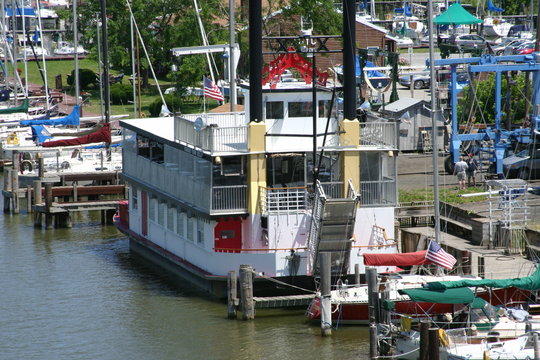 Steamboat and other boats at a marina