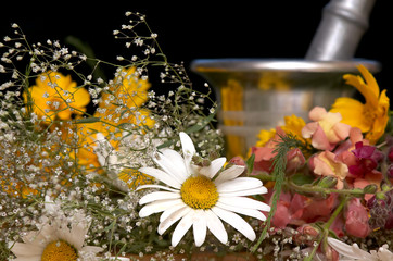 An image of mortar and flowers hgg