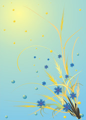 Fototapeta na wymiar fine flower and spike ornament in blue and yellow colour