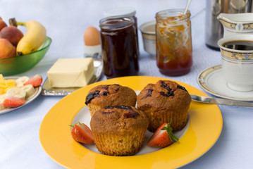 Breakfast with Muffins,Jam,Fruits -3-