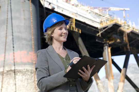 Successful woman oil platform engineer