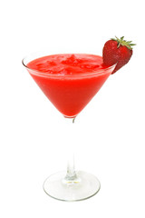 Strawberry daiquiri with strawberry on glass. Clipping path