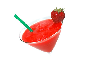 Strawberry daiquiri with strawberry and straw.  Clipping path.