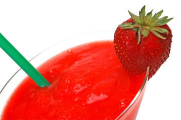 Strawberry daiquiri with strawberry and straw.  Clipping path.