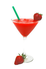 Strawberry daiquiri with strawberry and straw.  Clipping path.