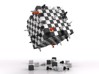 3d chessboard with fighting figures
