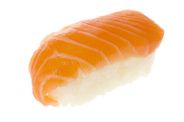 Japanese food - Salmon nigiri isolated on white background..