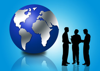 Business Metting silhoutte with globe