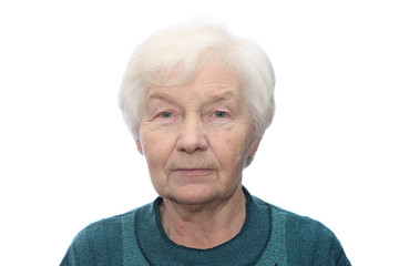 Portrait of senior woman, isolated on white background