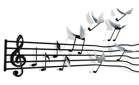 3d musical score & Flying notes