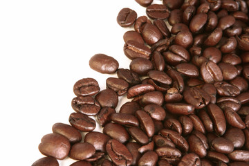 Coffee beans on white background.