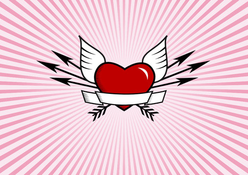 Red heart on pink background. Vector art.