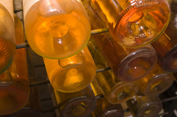 very old wine bottles in a cellar