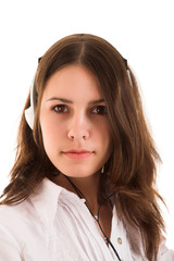young girl with head-phone isolated on white