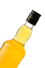 Whiskey bottle close-up isolated over a white background