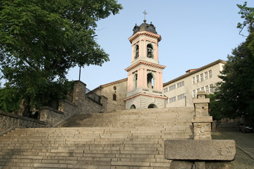 The steeple of the church in Plovdiv, Bulgaria
