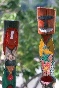 colorful totem sculpted i by the moken (sea-gypsy) 