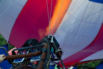 Filling a colorful Hot Air Balloon with Gas and flames