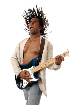 a handsome musician jamming to the music