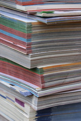 Stack of magazines and catalogs.