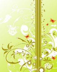 Abstract floral background with circles & butterfly, vector
