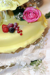 Wedding pie with roses and berries