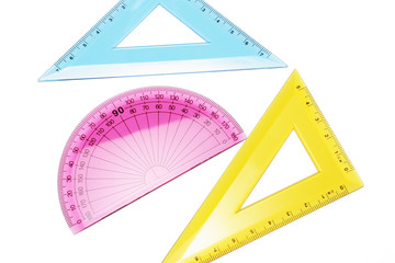 Protractor and Set Squares on White Background