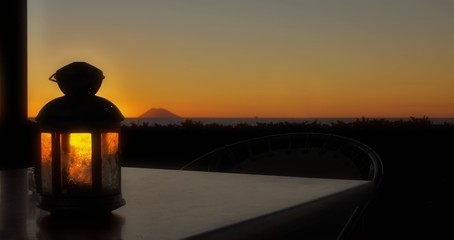 Fototapeta na wymiar Sunset and lamp