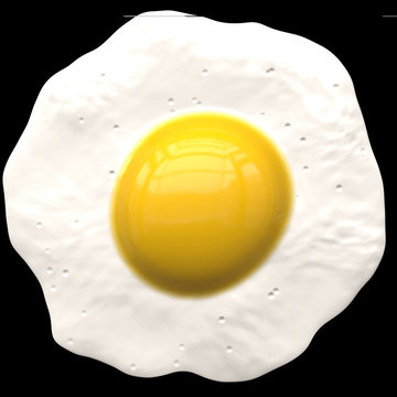 A Large Rendered Fried Egg On Plain Black Background 