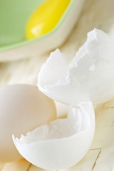 broken egg shell, with yolk 