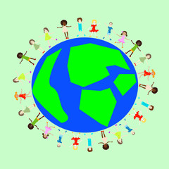Group of kids on a planet earth background
