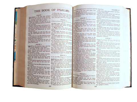 Holy Bible opened to the Book of Psalms