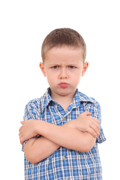 very angry five years old boy isolated on white