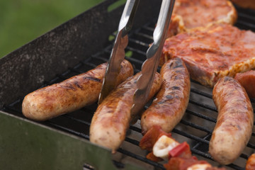 sausages and chops on the barbecue