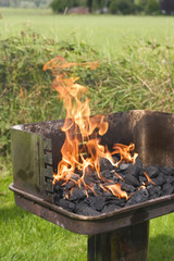 high flames on barbecue