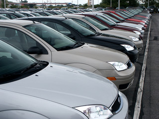 Front of new cars in new car lot