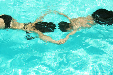 Romantic lovers' date in the swimming pool.