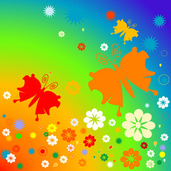 Fototapeta na wymiar retro colorful composition with butterflies and flowers