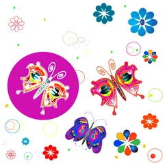 Fotobehang butterflies and flowers, retro style design © dip