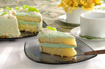 A slice of key lime cake