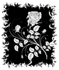 Papier Peint photo Fleurs noir et blanc Cadre floral abstrait grunge avec rose, illustration vectorielle