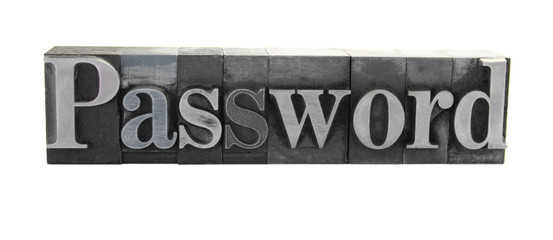 the word 'Password' in old, inkstained metal type