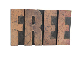 the word 'Free' in old, inkstained wood letterpress type