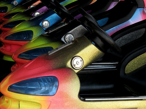 Dodgem Cars Parked Close Together On Fairground