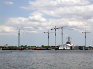 military ship in dry dock at norfolk virginia
