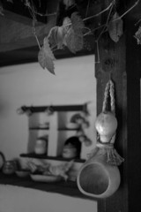 Gourd hanging in an old kitchen - Black and White