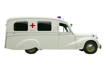 Vintage old Ambulance, isolated on white. With clipping path.