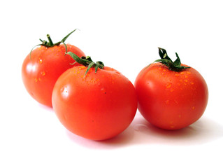 three tomatos over white background, isolated